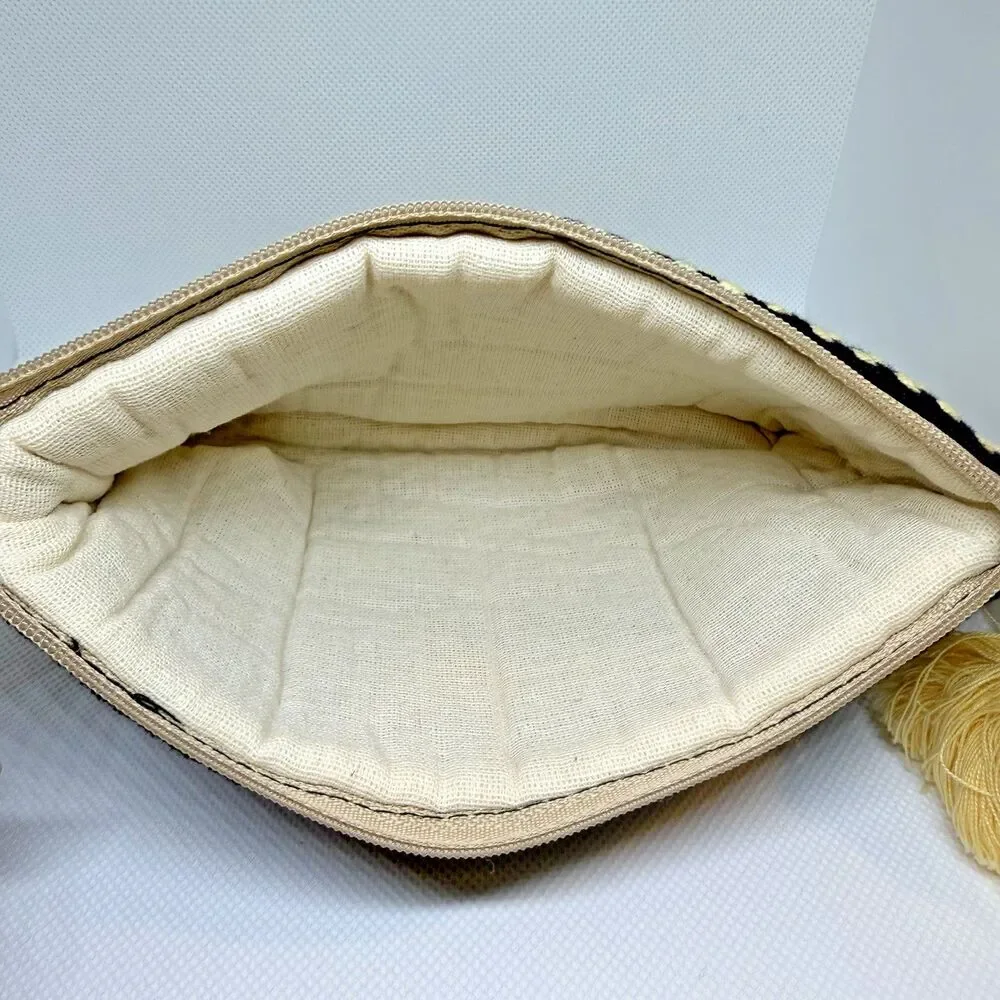 Vintage Artisan Handwoven Geometric Cosmetic Pouch Boho Tassel Makeup Bag